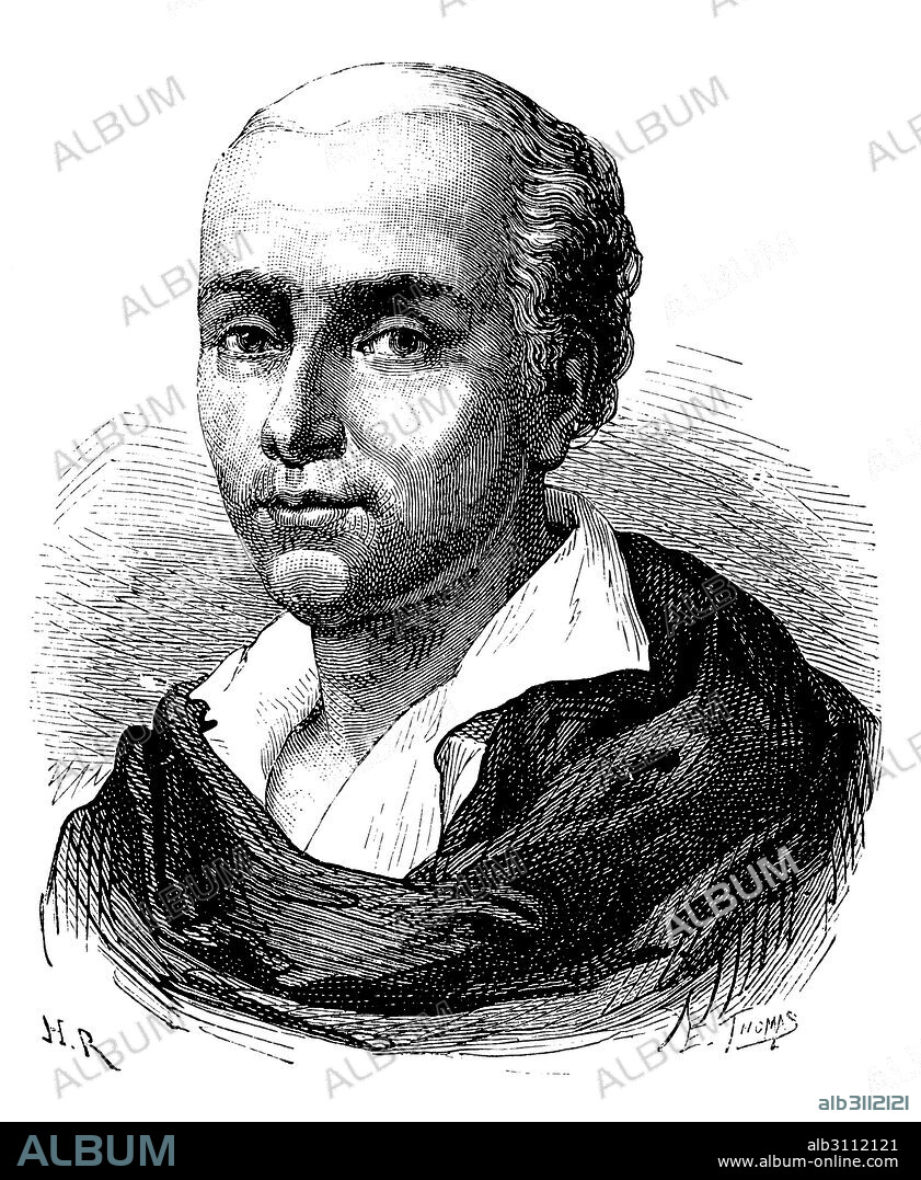 Jacques-Étienne de Montgolfier (1745-1799), francés, inventor en 1782 junto a su hermano Joseph-Michel del globo aerostático Montgolfiere. Grabado de 1873.