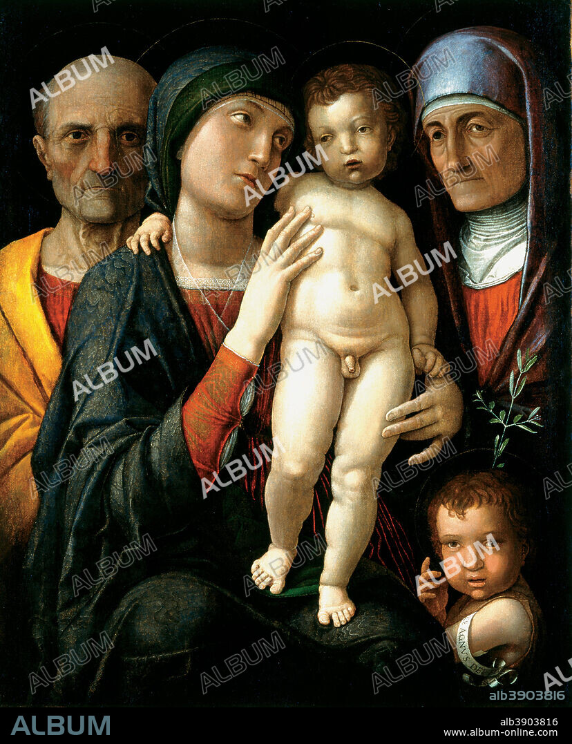ANDREA MANTEGNA. The Holy Family. Date/Period: Ca. 1495 - 1500. Painting. Oil on canvas. Height: 750 mm (29.52 in); Width: 615 mm (24.21 in).