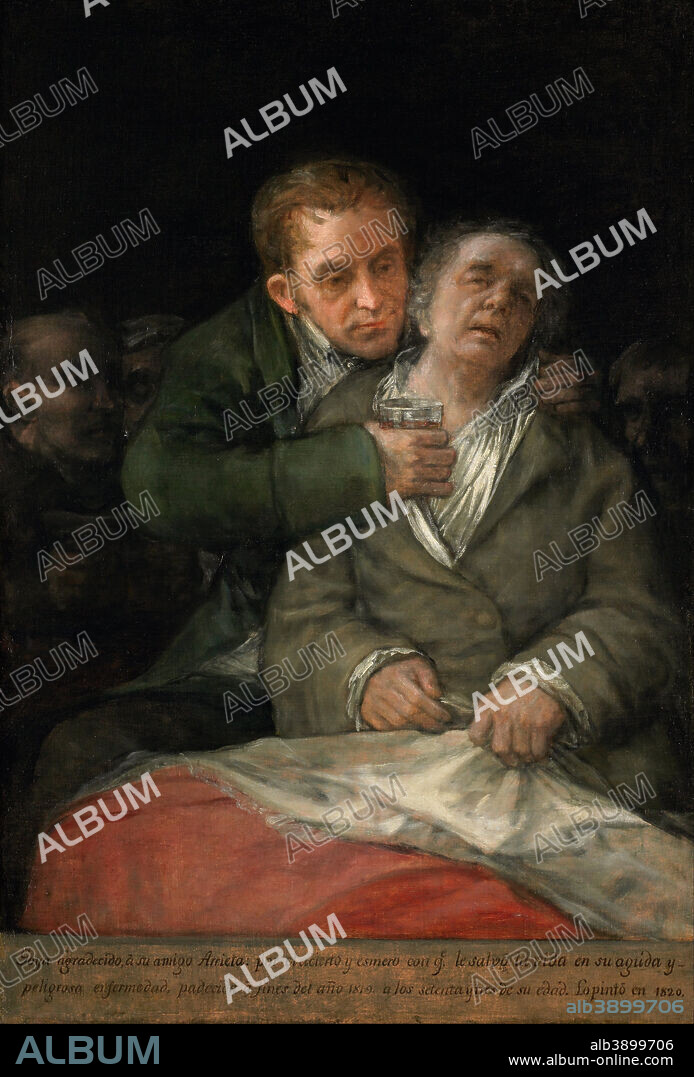 FRANCISCO DE GOYA. Self-Portrait with Dr. Arrieta. Date/Period: 1820. Painting. Oil on canvas. Width: 30.125 in. Height: 45.125 in (canvas).