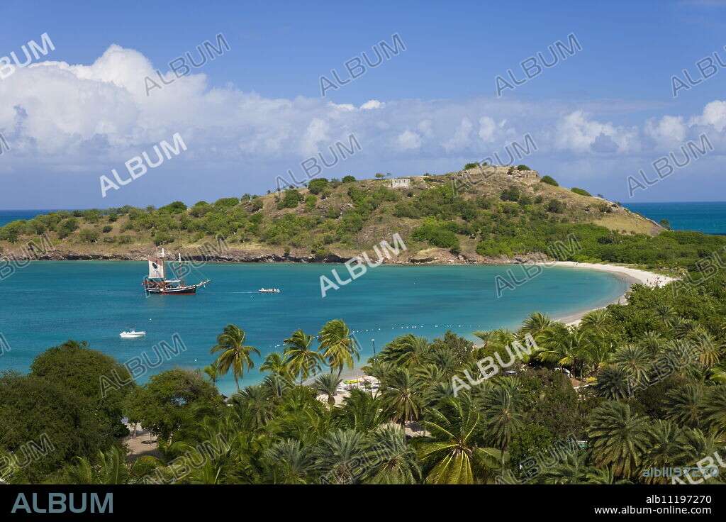 Elevated view over Deep Bay, near the town of St. John's, Antigua, Leeward Islands, West Indies, Caribbean, Central America.