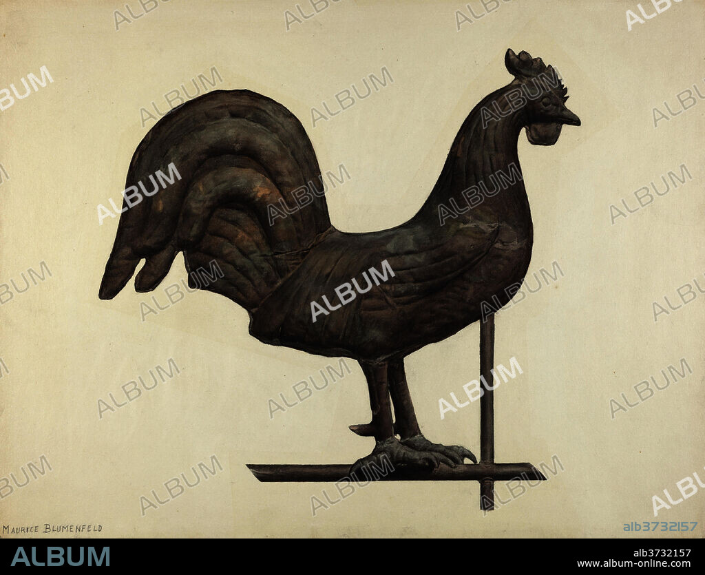 MAURICE BLUMENFELD. Weather Vane Finial. Dated: c. 1938. Dimensions: overall: 36.2 x 47.4 cm (14 1/4 x 18 11/16 in.)  Original IAD Object: 23" long; 19 1/2" high. Medium: watercolor and graphite on paper.