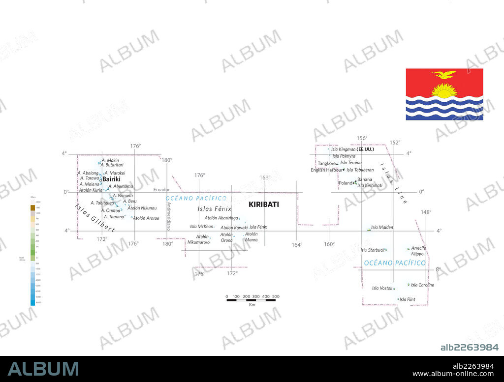Kiribati. Mapa físico y político de Kiribati.