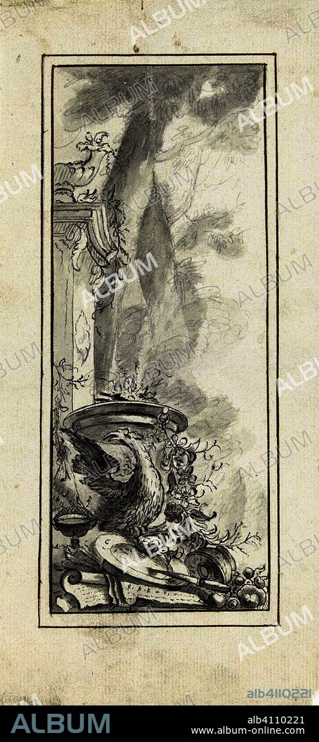 Design for a room decoration: a panel with attributes of Jupiter. Draughtsman: Abraham Meertens. Dating: 1767 - 1823. Measurements: h 249 mm × w 117 mm.