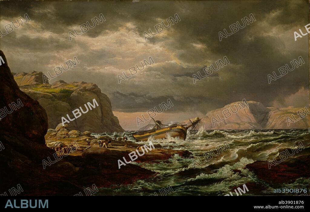 JOHAN CHRISTIAN DAHL. Skibbrudd ved den norske kyst / Shipwreck on the Norwegian Coast. Date/Period: 1832. Painting. Oil on canvas. Height: 71.5 cm (28.1 in); Width: 111 cm (43.7 in).