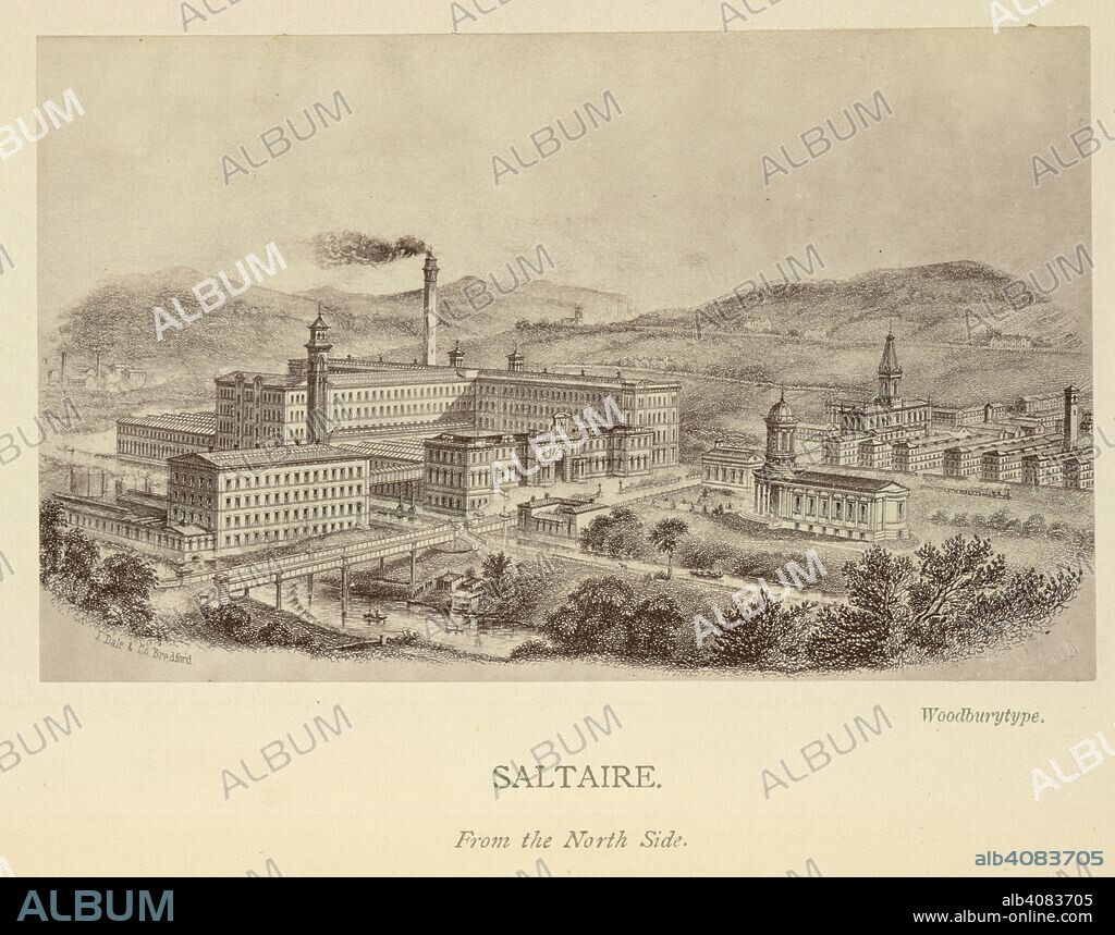 Saltaire. Sir Titus Salt, Baronet: his life and its lessons. Hodder & Stoughton: London, 1877. The model village of Saltaire and the factories of Sir Titus Salt, manufacturer and philanthropist.  Image taken from Sir Titus Salt, Baronet: his life and its lessons With portrait, etc.  Originally published/produced in Hodder & Stoughton: London, 1877. . Source: 10826.aaa.10, opposite 123. Language: English.
