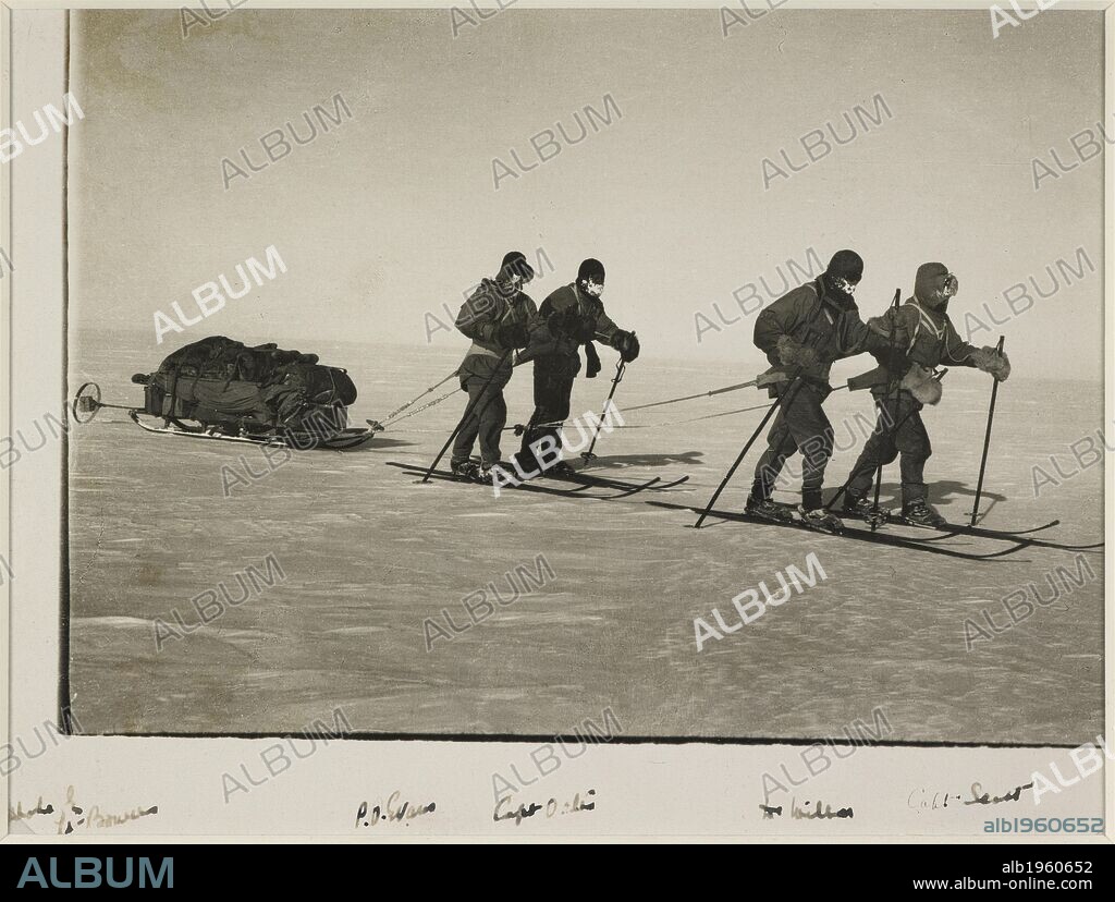 HENRY BOWERS. The polar party and their sledge, 4 - 17th January 1912. Photographs of members of the Polar party by Henry Robertson Bowers;1911-1912.(The catalogue entry combines these with the Scott Diaries. Vol. XIX.). 1912. Source: Add. 51402, f.2.
