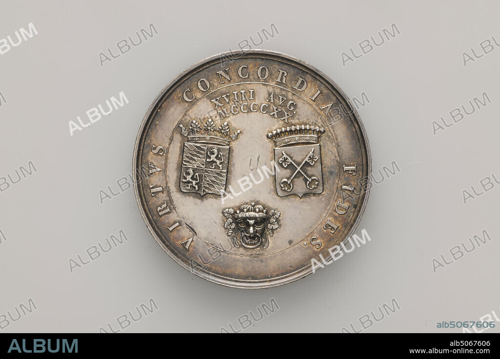 medal, David van der Kellen II, 1840, minted, General: 3.1 x 0.2cm 31 x  2mm, Weight: 8.8g, Silver medal on the masquerade at the anniversary of  Leiden University in 1840. - Album alb5067606