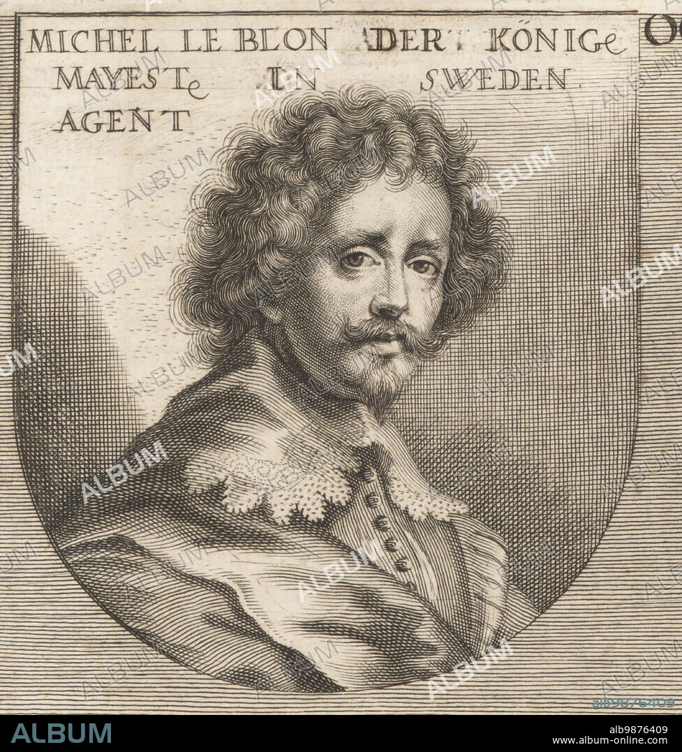 Michel le Blon, Dutch ornamental and silver engraver, 1587-1656. Also goldsmith, publisher and art agent active in Amsterdam, Antwerp and London. Michel le Blon der Konige Mayeste in Sweden Agent. Copperplate engraving by Philipp Kilian after an illustration by Joachim von Sandrart from his LAcademia Todesca, della Architectura, Scultura & Pittura, oder Teutsche Academie, der Edlen Bau- Bild- und Mahlerey-Kunste, German Academy of Architecture, Sculpture and Painting, Jacob von Sandrart, Nuremberg, 1675.