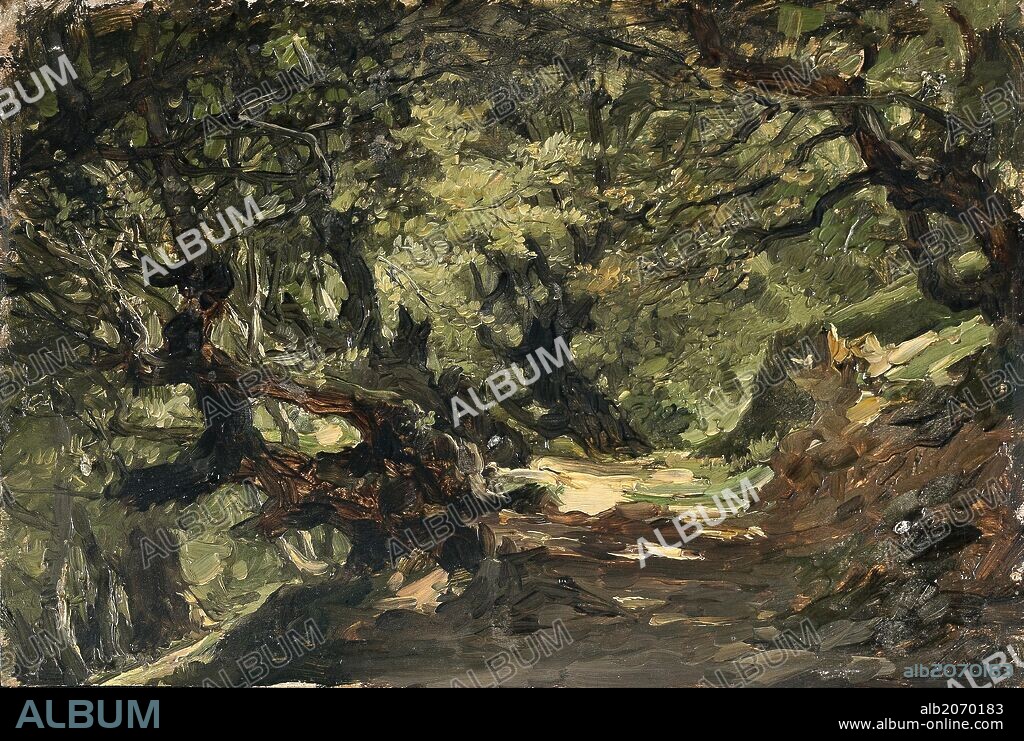Carlos de Haes / 'Bosque de hayas (Alsasua)', Hacia 1875, Escuela Española, Óleo sobre tabla, 14,5 cm x 22 cm, P06203.