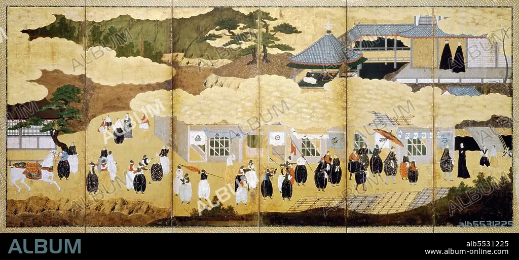 Japan: The second of two Byobu screen paintings of the