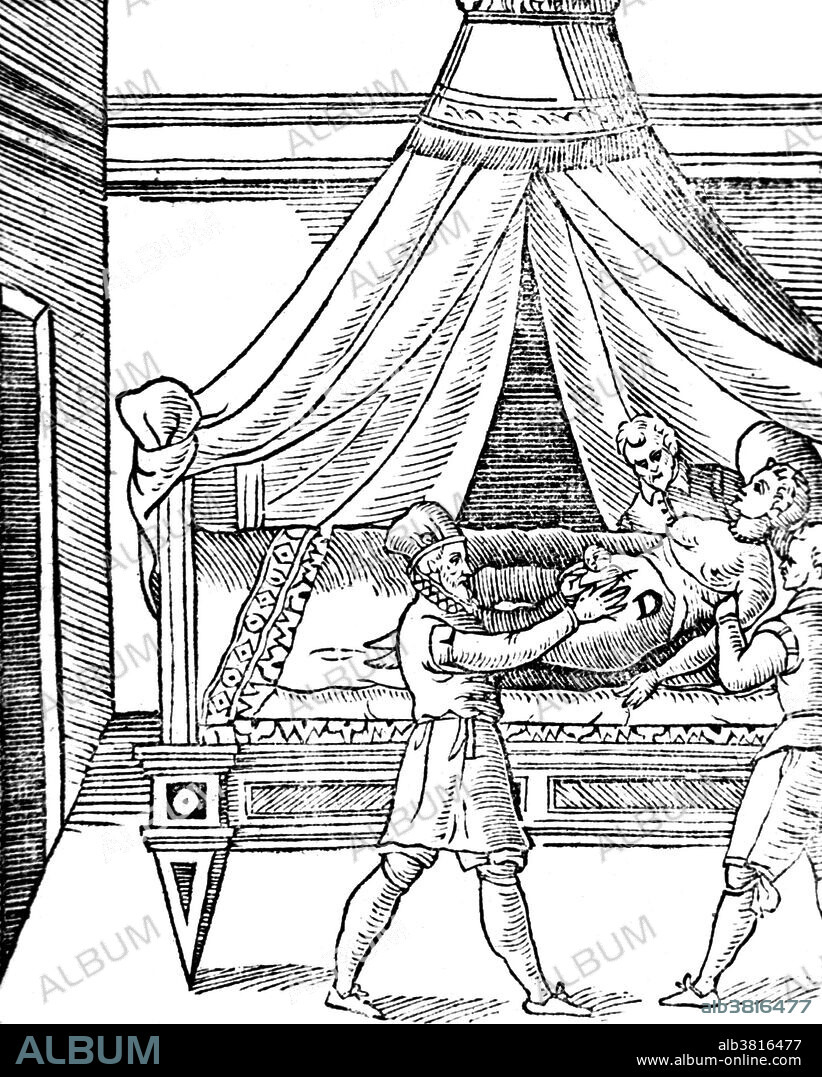 A woodcut from 1601. A woman lying on a bed is being restrained by two male assistants while the surgeon extracts the infant during a cesarean section. The Roman Lex Regia of Numa Pompilius (715-673 BC), required that the child of a mother dead in childbirth be cut from her womb, a religious requirement that mothers not be buried pregnant, that evolved into a way of saving the fetus when it was realized the woman could not survive the delivery. Speculation that Julius Caesar was born by the method is false. A Caesarean section is a surgical procedure in which one or more incisions are made through a mother's abdomen and uterus to deliver one or more babies. A Caesarean section is usually performed when a vaginal delivery would put the baby's or mother's life or health at risk.