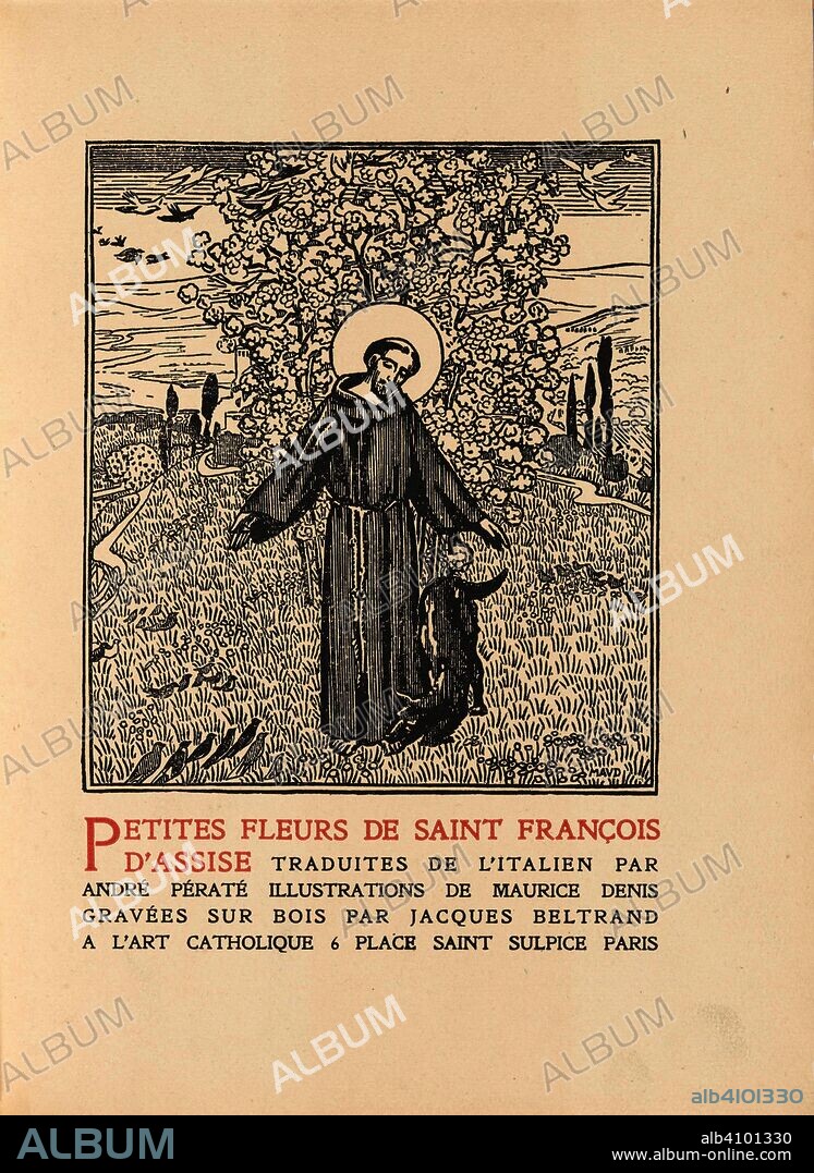 MAURICE DENIS. Artists' book Petites fleurs de Saint François d'Assise. Dimensions: 28 cm x 22 cm. Wood engravings and letterpress printing in two colours on laid paper in a paper cover, bound in a hardcover.