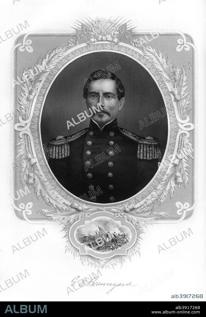 General PGT Beauregard, Confederate Army general, 1862-1867. As commander of the forces in Charleston, South Carolina, Beauregard (1818-1893) ordered his troops to open fire on the Union garrison at Fort Sumter, the opening engagement of the Civil War. He commanded the Confederate Army to victory at the First Battle of Bull Run, the first major battle of the war. An engraving from volume I of The War with the South : a History of the Late Rebellion, by Robert Tomes, Benjamin G Smith, New York, Virtue & Yorston, 3 Volumes, 1862-1867.