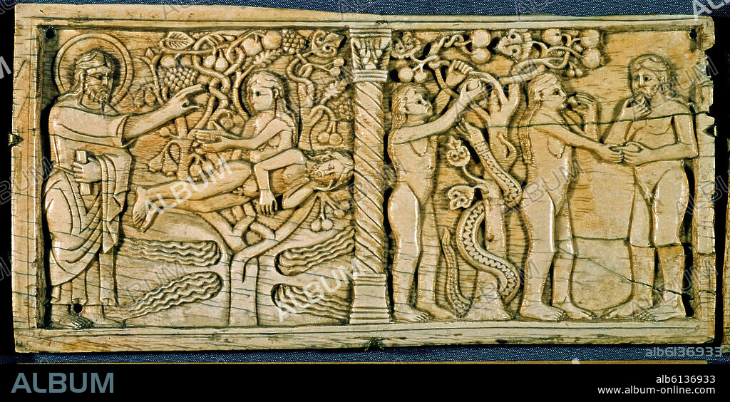 *MUSEO-ALTAR DE MARFIL S XII-ADAN Y EVA-PECADO ORIGINAL.