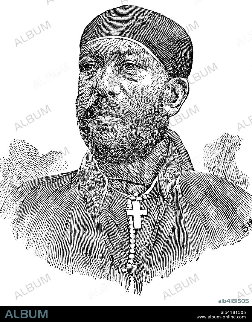 Emperor Menelik II GCB, 1844 - 1913, was Negus of Shewa, then Emperor of Ethiopia, digital improved reproduction of a woodcut, published in the 19th century.