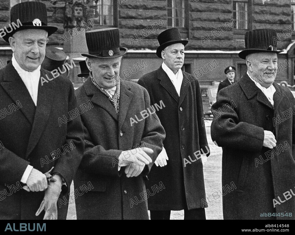 STOCKHOLM 19650112 . Från vänster Bertil Ohlin, Sten Heckscher och Gunnar Hedlund vid riksdagens högtidliga öppnande.. Foto: Stig A Nilsson Kod: 43. ** SVD OUT **.
