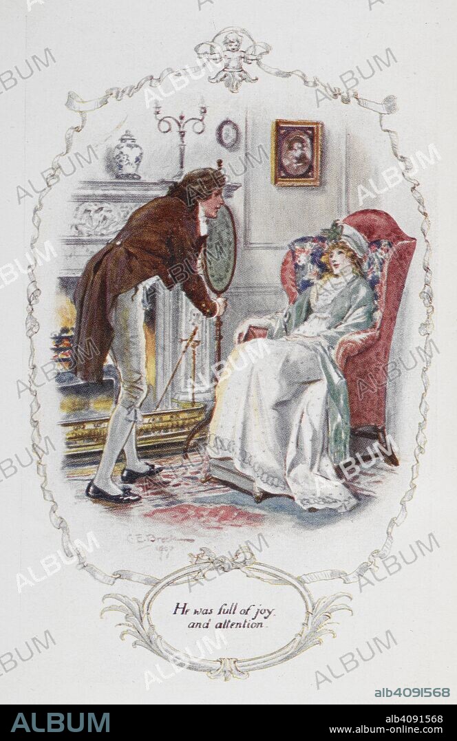 JANE AUSTEN y CHARLES EDMUND BROCK. 'He was full of joy and attention". Illustration to 'Pride and Prejudice', the novel by Jane Austen. Pride and Prejudice. London : J. M. Dent & Sons, 1907. Source: 012208.g.2/3 opposite page 47. Language: English.