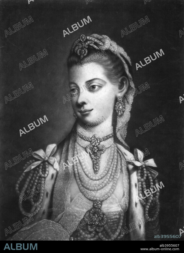 Charlotte, Queen Consort of King George III of Great Britain. Charlotte of Mecklenburg-Strelitz (1744-1818), married George III in 1761. She was the grandmother of Queen Victoria, and the great-great-great-great grandmother of Queen Elizabeth II.