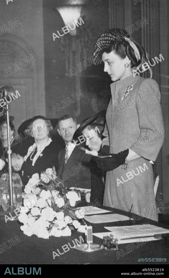 Duchess of Kent At Alexandra Rose Day Meeting -- The Duchess addressing the meeting.The Duchess of Kent who is President of the appeal, attended a meeting of the Alexandra Rose Day London, morning. May 22, 1940. (Photo by LNA).