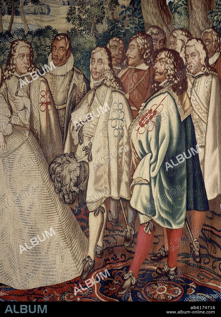 CHARLES LE BRUN (1619-1690). TAPIZ DEL ENCUENTRO DE LUIS XIV Y FELIPE IV EL 7 JUN 1660 - EL MATRIMONIO DE LUIS XIV Y LA INFANTA MARIA TERESA POR LA PAZ DE LOS PIRINEOS - DETALLE.