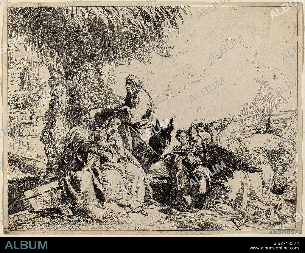 GIOVANNI DOMENICO TIEPOLO. The Rest on the Flight, with Adoring Angels. Dated: 1750. Medium: etching.