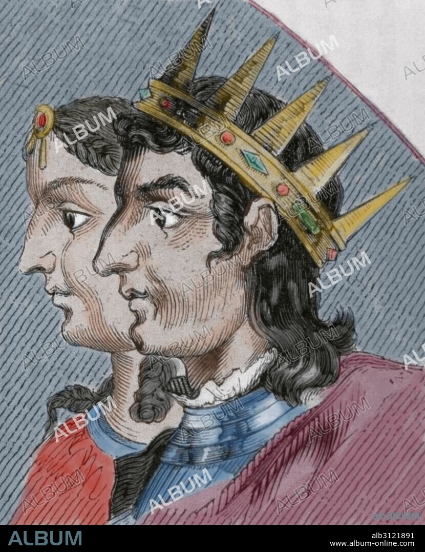 SILO (m.783). Rey de Asturias (774-783). Hijo probablemente de una musulmana, fue elevado al trono gracias a su matrimonio con Adosinda, hija de Alfonso I. Grabado coloreado.