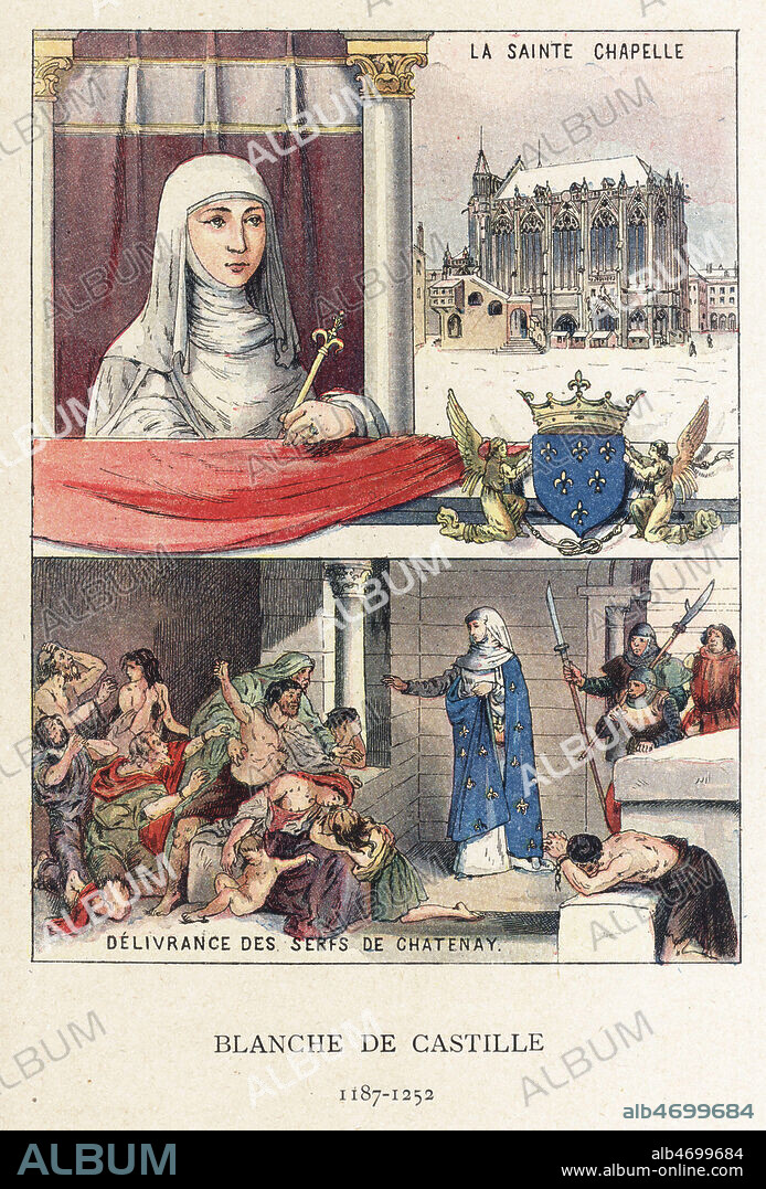 BLANCHE de CASTILLE (1188-1252). Delivrance des cerfs de Chatenay. Illustration anonyme de 1913 pour Francaises Illustres de Madame Anais DUMOULIN (ne en 1836). Credit : Collection Grob/Kharbine-Tapabor.