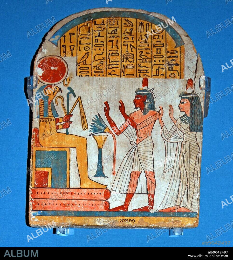 Painted Sycamore Stela of Nakhtefmut and his Daughter Shepenses 850 B.C. Stela depicts a scene of the deceased man and his daughter adoring sun-god Ra- Horakhty.