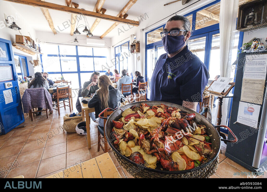 Sa Figuera restaurant, lobster, La Mola, Formentera, Pitiusas Islands, Balearic Community, Spain.