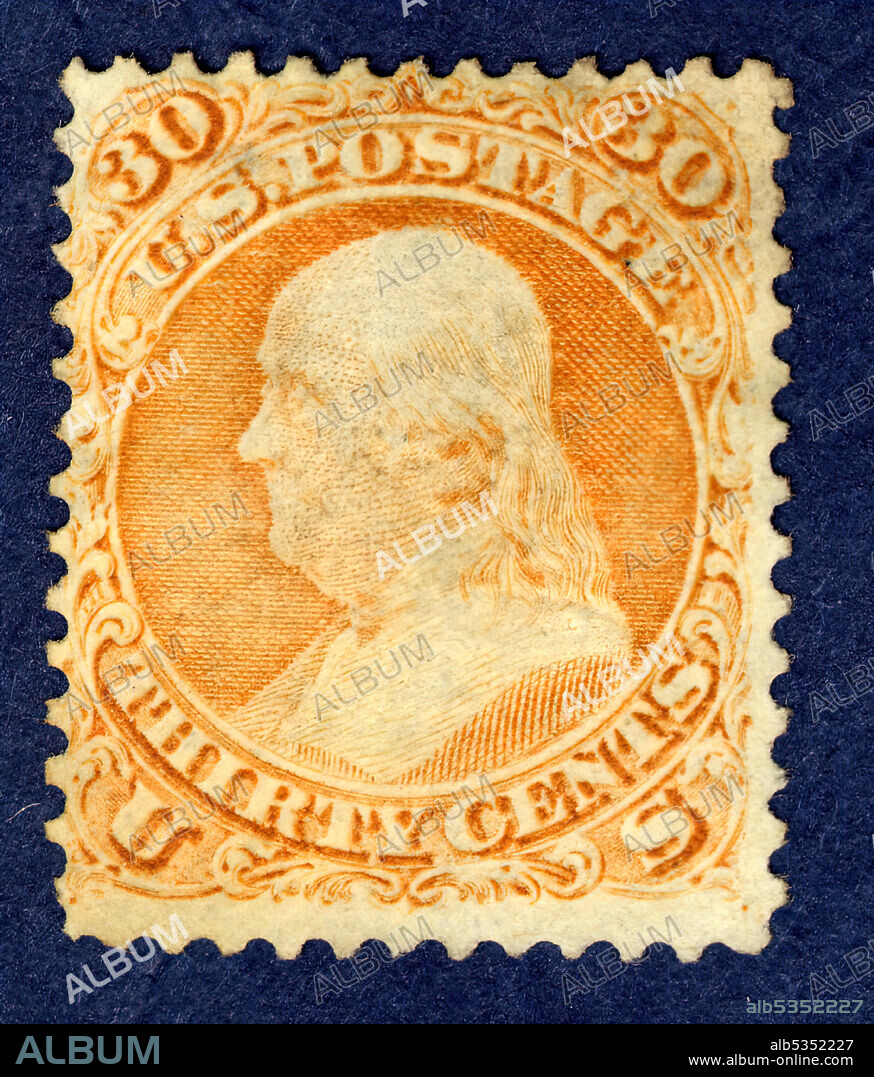 NATIONAL BANK NOTE COMPANY. 30c Franklin F Grill single, 1867. Unused; perf 12.
