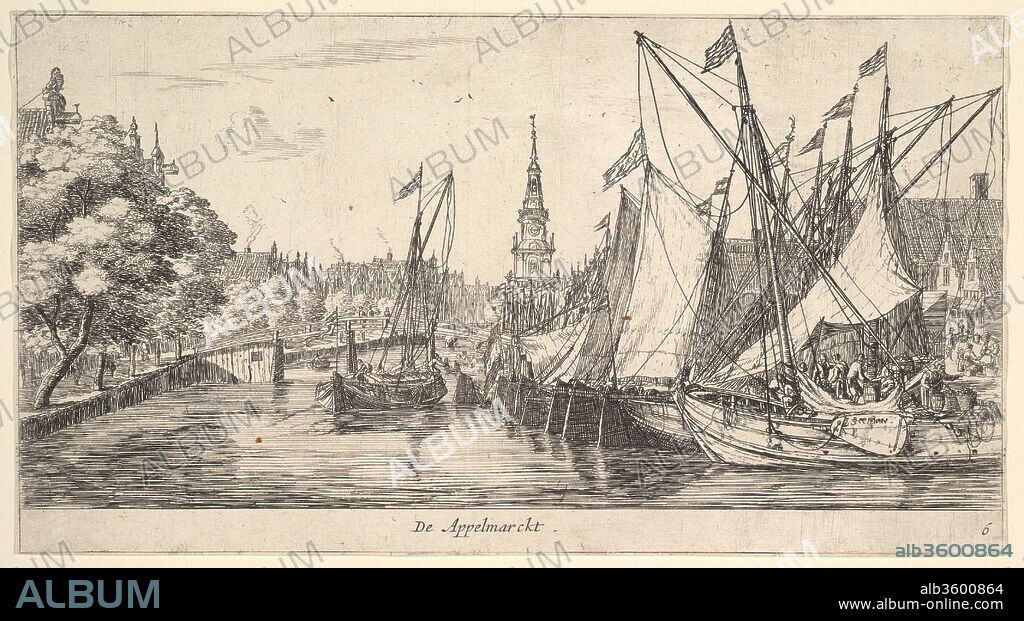De Appelmarckt (The Apple Market), from Views in Amsterdam, plate 6. Artist: Reinier Nooms, called Zeeman (Dutch, Amsterdam ca. 1623-1664 Amsterdam). Dimensions: sheet: 5 1/4 x 9 5/8 in. (13.3 x 24.5 cm). Date: ca. 1659/62 (?).