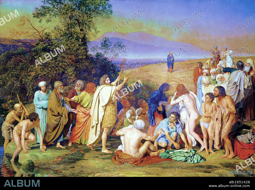 The Appearance of Christ before the People', 1837-1857. Oil on canvas. Masterpiece of Alexander Ivanov (1806-1858), Russian painter. In centre foreground John the Baptist, surrounded by the newly baptised, points towards Christ.
