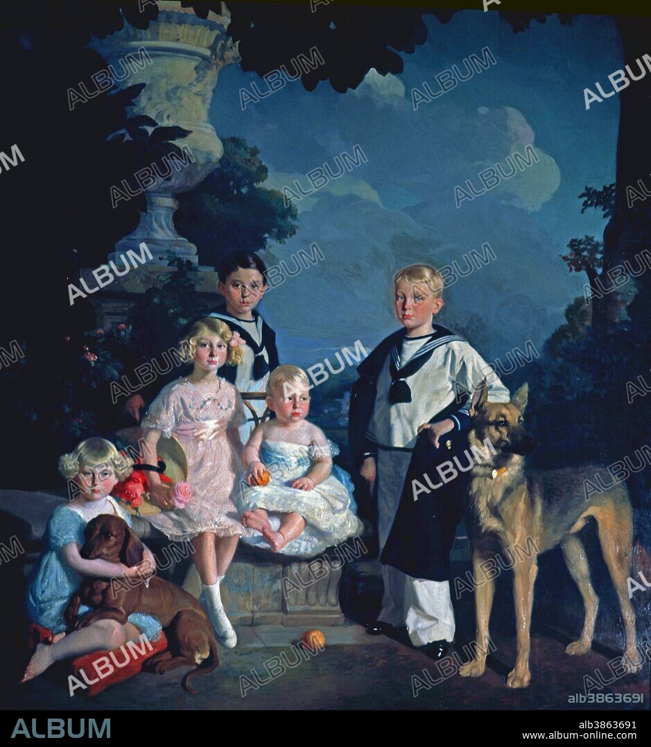 BORBON BATTEMBERG , JUAN DE. CONDE DE BARCELONA .. " LOS INFANTES , HIJOS DE ALFONSO XIII " ( ALFONSO , JUAN , CRISTINA , BEATRIZ Y GONZALO ). OLEO DE MANUEL BENEDITO. PALACIO DE LA MAGDALENA.SANTANDER. SFGP / © KORPA.