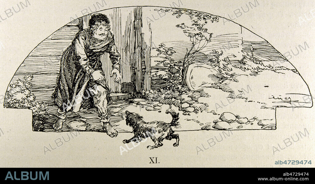 'Vignette p.176 Pierre BEZOUKHOV' Dessin pour l'oeuvre complete 'Guerre et Paix T.3' de Leon TOLSTOI (1828-1910) a Moscou en 1912-1914 (XXeme s., 20eme s., 20e s.) JEAN VIGNE / KHARBINE TAPABOR.