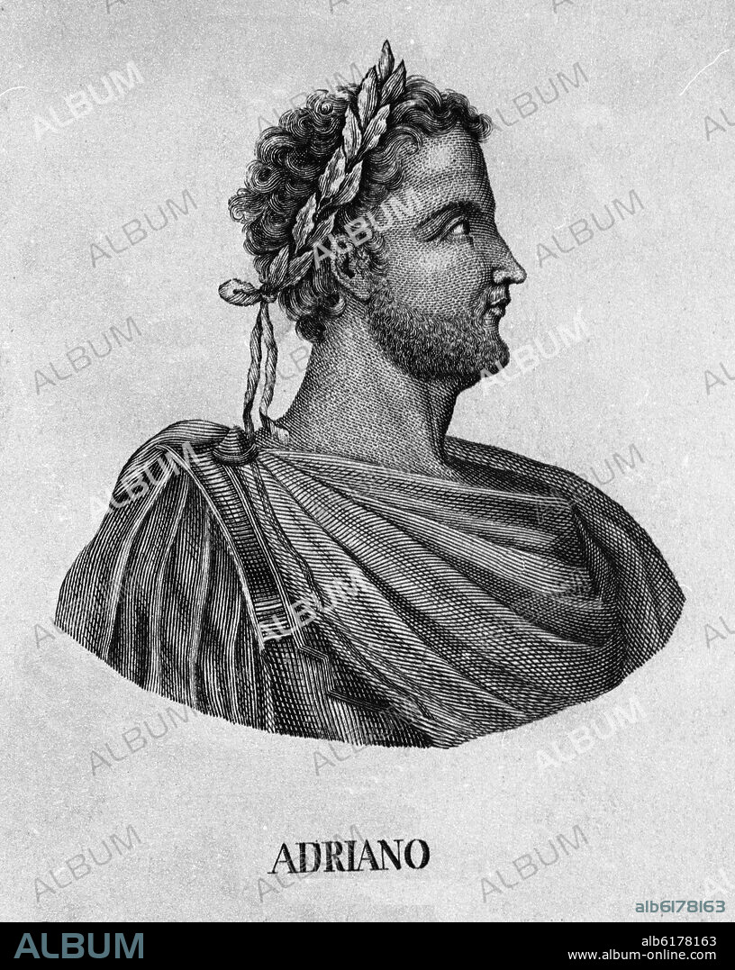 RETRATO DE ADRIANO (76/138) - ESPAÑOL Y EMPERADOR ROMANO - GRABADO S XIX.
