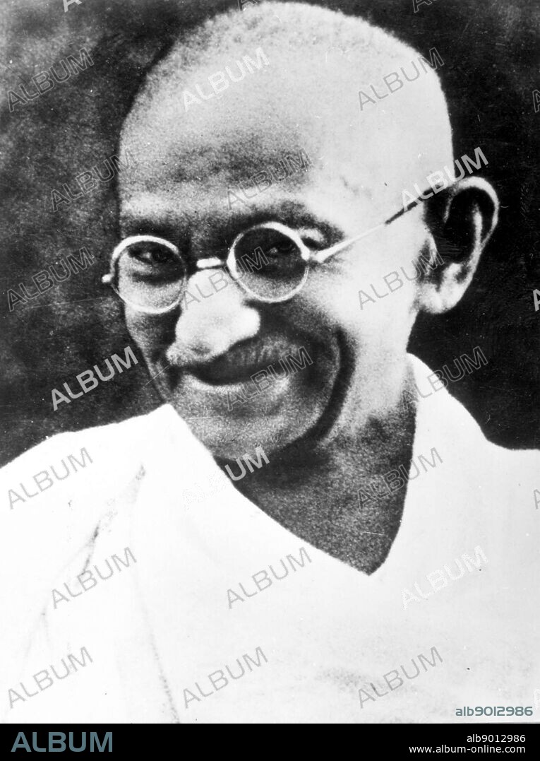 Photograph of Mahatma Gandhi 1940. Gandhi led India to independence and inspired movements for non-violence, civil rights, and freedom across the world. Was assassinated 30 January 1948.