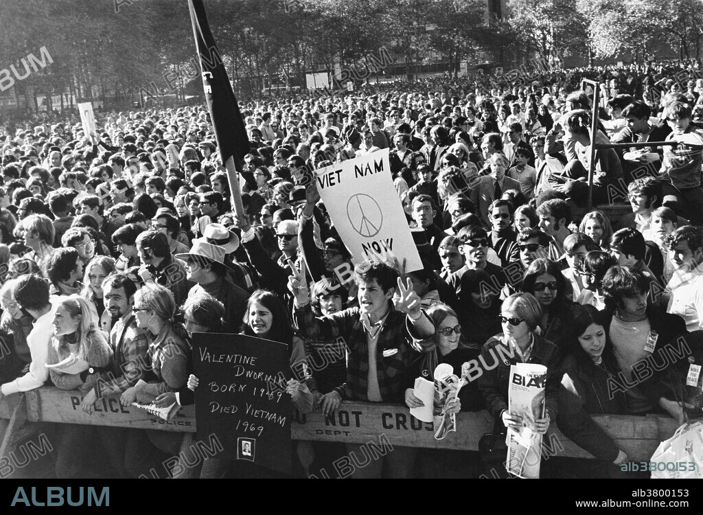 40,000 people gather for the Moratorium to End the War in Vietnam rally; Bryant Park, New York City, October 15 1969.