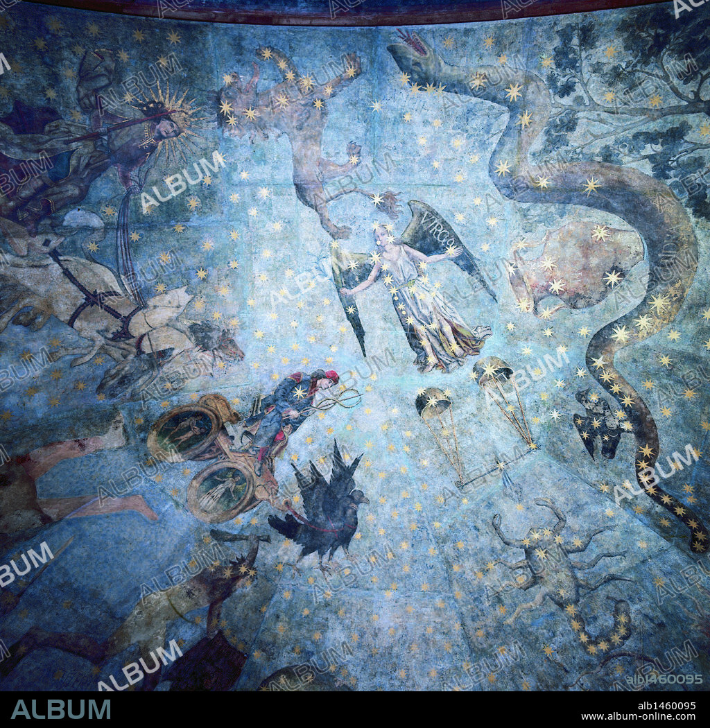 ARTE GOTICO. ESPAÑA. GALLEGO, Fernando (Salamanca, h.1440-h,1507). Pintor español. Pinturas murales que decoran la biblioteca de la universidad salamantina, que representan los signos del zodíaco, realizadas con un procedimiento mixto de óleo y temple. Realizado en 1494. Escuelas Menores. Salamanca. Castilla-León.