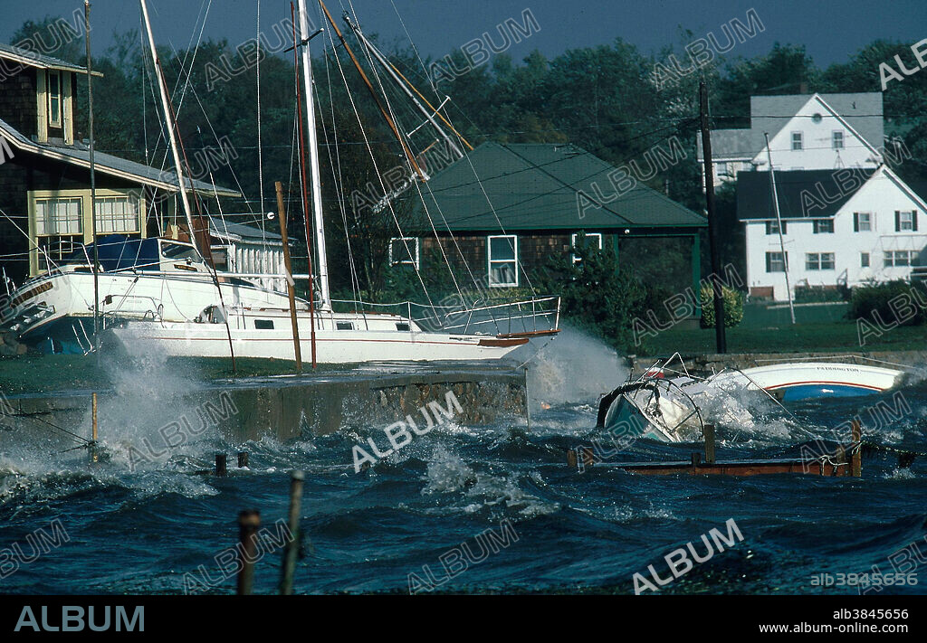 Damage from Hurricane Gloria; Noank, Connecticut, 1985.