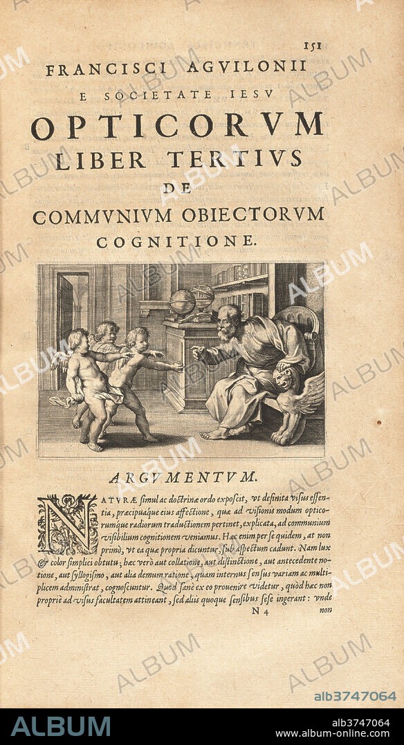 FRANçOIS D'AGUILON AND THEODOR GALLE AFTER SIR PETER PAUL RUBENS. Opticorum Libri Sex. Dated: published 1613. Dimensions: page size: 35 x 22.1 cm (13 3/4 x 8 11/16 in.). Medium: 1 vol: ill:  engraved title page; text illustration (p.3); 6 headpieces engraved by Theodor Galle after Peter Paul Rubens.