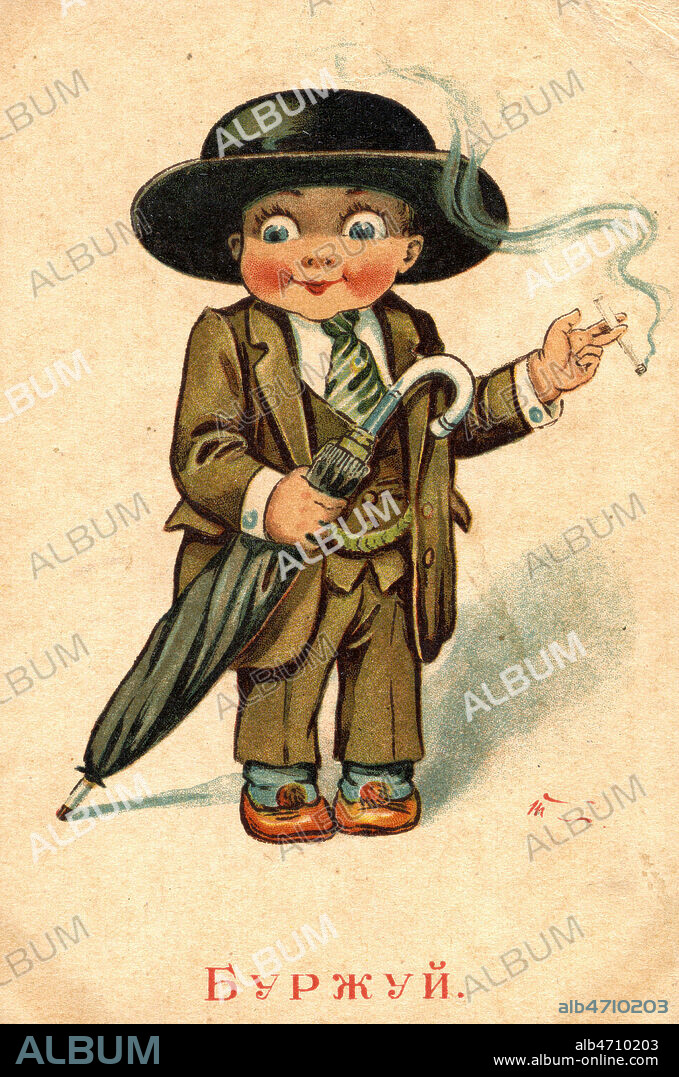 'Le bourgeois'. Carte postale russe vers 1917, serie sur les types russes a l'epoque de la revolution. Credit : IM/KHARBINE-TAPABOR.