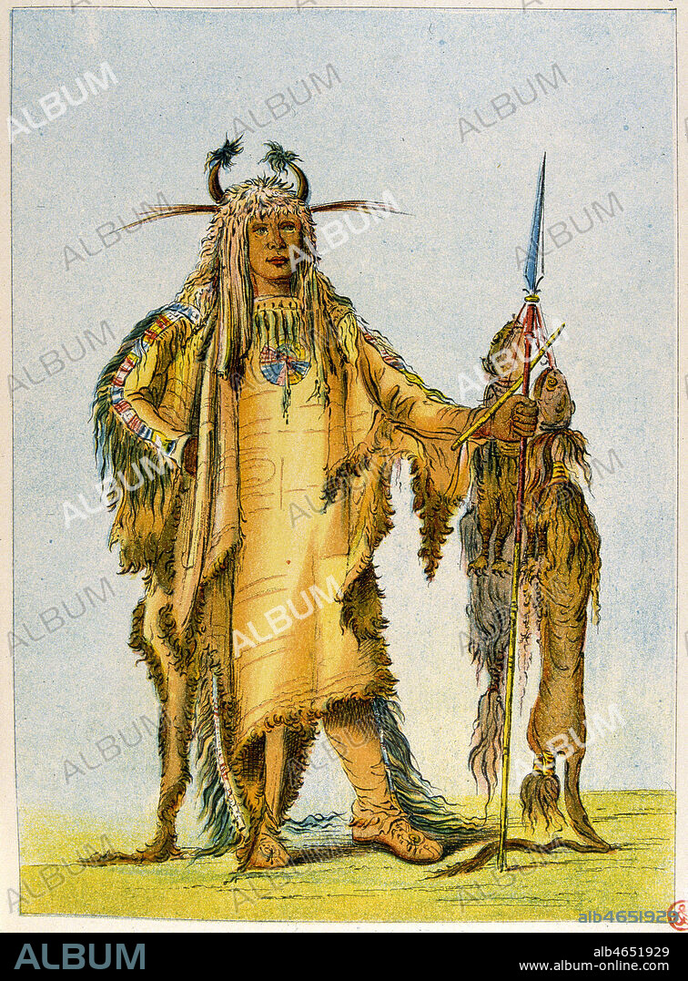 'Pe to pee kiss, indien de la tribu des Pieds-Noirs, riviere Yellowstone, Montana', illustration tiree de l'ouvrage 'North American Indians' par George CATLIN (1796-1872) publie vers 1840 . (19e, 19eme, XIXe s.) Credit : Collection JEAN VIGNE / KHARBINE TAPABOR.