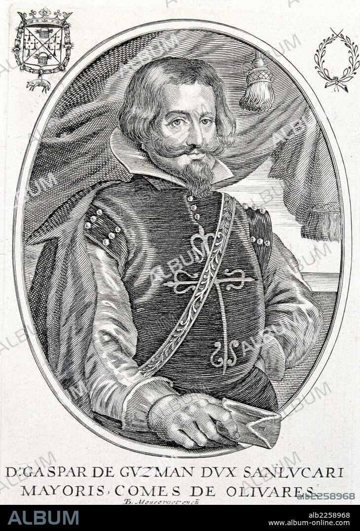 OLIVARES , CONDE DUQUE DE. GASPAR DE GUZMAN Y PIMENTEL. POLITICO ESPAÑOL. 1587 - 1645. GRABADO RETRATO. BIBLIOTECA NACIONAL. MADRID.