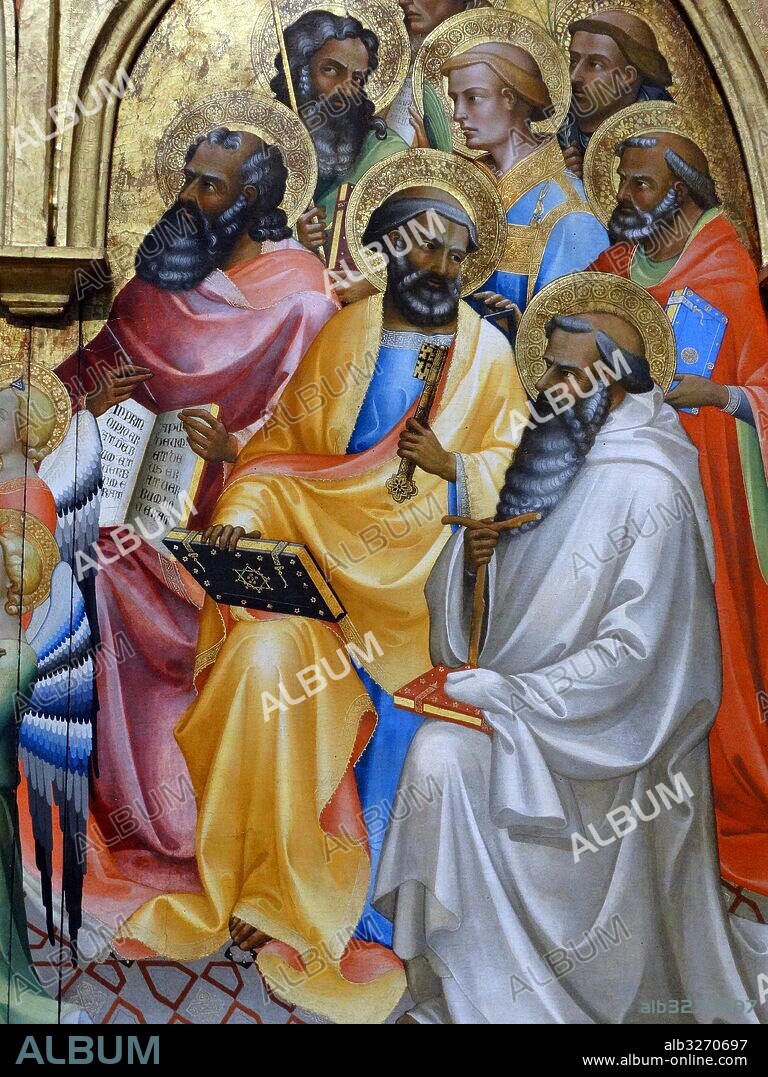 Detail from the painting titled 'The Coronation of the Virgin with Adoring Saints' by Lorenzo Monaco (1370-1425) an Italian painter of the late Gothic-early Renaissance age. Dated 15th Century.