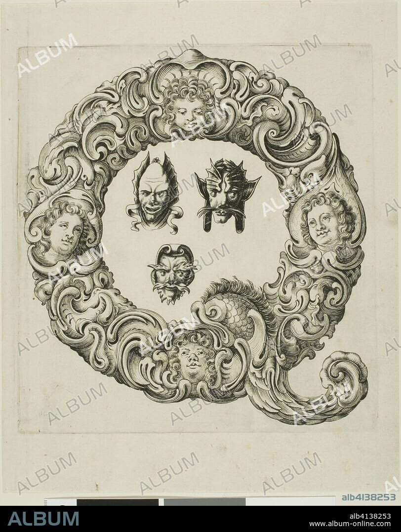 Letter Q. Peter Aubry; German, 1596-1668. Date: 1630. Dimensions: 238 x 193 mm. Engraving on paper. Origin: Germany.