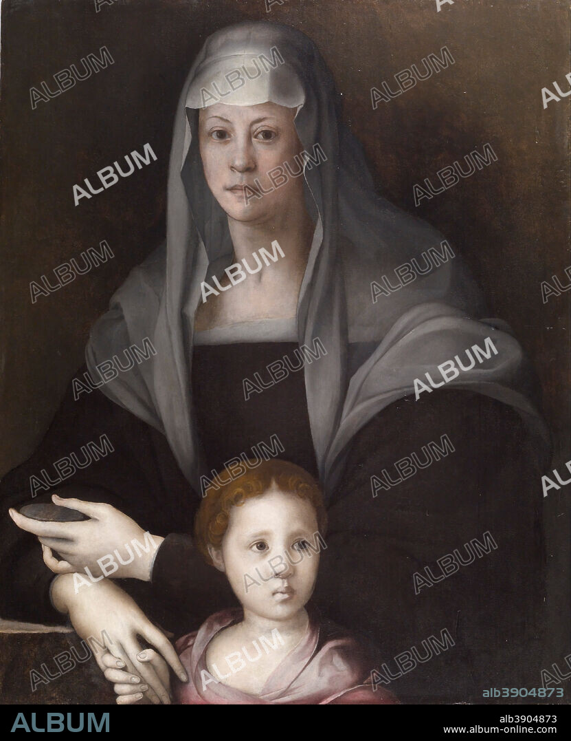 JACOPO CARUCCI. Portrait of Maria Salviati de' Medici with Giulia de' Medici. Date/Period: Ca. 1539 (Renaissance). Portraits; panel paintings. Oil on panel oil on panel. Height: 88 mm (3.46 in); Width: 71.30 mm (2.80 in).