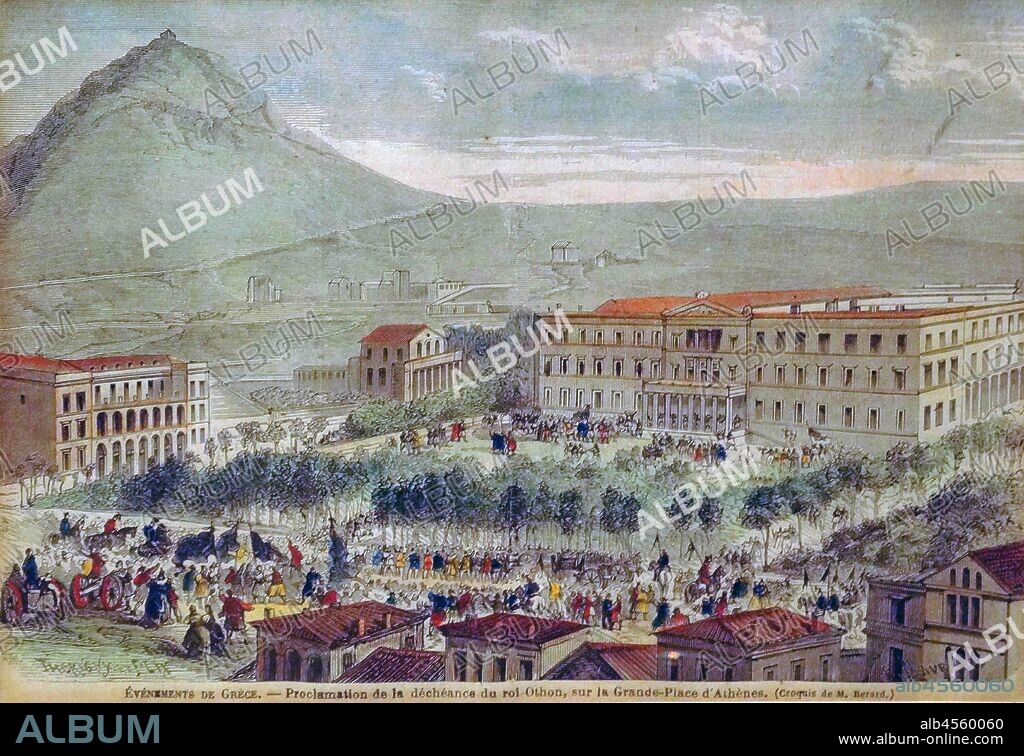 Proclamation of the deposition of King Otto of Greece in 1862. Otto (1815 - 1867) was a Bavarian prince who became the first modern King of Greece in 1832 under the Convention of London. He reigned until he was deposed in 1862.