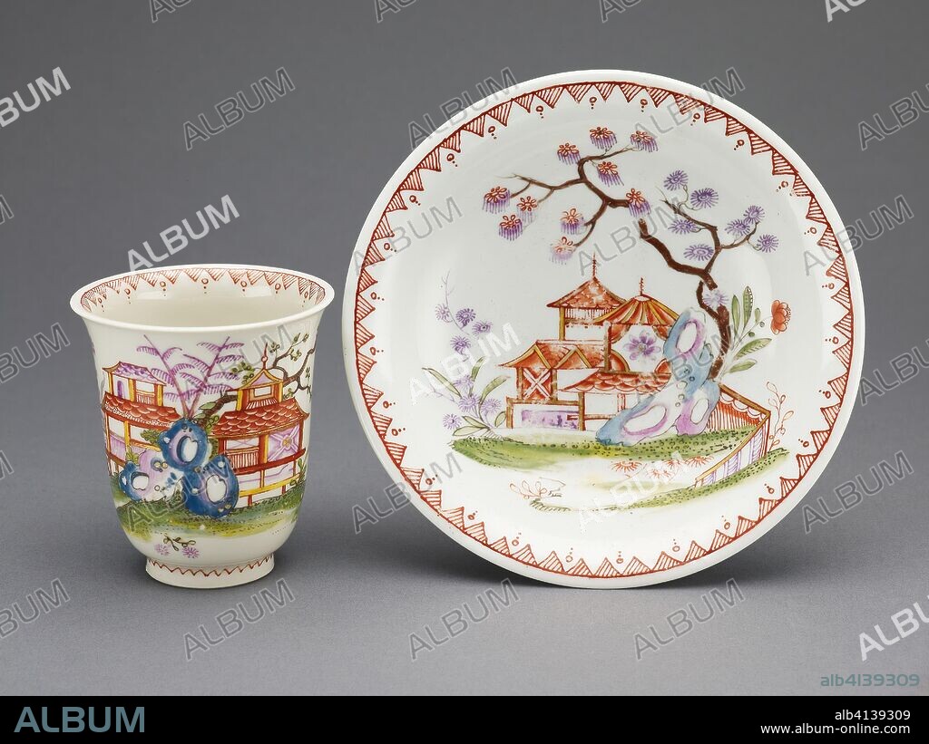 Cup and Saucer. Du Paquier Porcelain Manufactory (Austrian, 1718-1744); Austria, Vienna. Date: 1720-1730. Dimensions: Cup: 7.3 × 6.7 cm (2 7/8 × 2 5/8 in.); Saucer: diam. 13.3 cm (5 1/4 in.). Hard-paste porcelain, polychrome enamels, and gilding. Origin: Vienna.