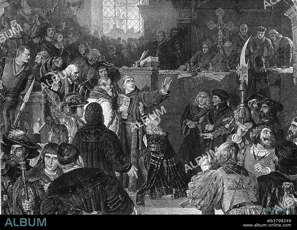 Luther at the Imperial Diet of Worms (1521). Martin Luther (November 10, 1483 - February 18, 1546) was a German priest, professor of theology and a major figure of the Protestant Reformation. He disputed the claim that freedom from God's punishment for sin could be purchased with money. He confronted indulgence salesman Johann Tetzel with his Ninety-Five Theses in 1517. His refusal to retract all of his writings at the demand of Pope Leo X and the Holy Roman Emperor Charles V at the Diet of Worms resulted in his excommunication by the pope and condemnation as an outlaw by the Emperor in 1521. His theology challenged the authority of the Pope of the Roman Catholic Church by teaching that the Bible is the only source of divinely revealed knowledge. Those who identify with Luther's teachings are called Lutherans. His translation of the Bible into the language of the people (instead of Latin) made it more accessible. His marriage to Katharina von Bora set a model for the practice of clerical marriage, allowing Protestant priests to marry. While suffering from several illnesses and deteriorating health, Luther became increasingly antisemitic, writing that Jewish homes should be destroyed, their synagogues burned, money confiscated and liberty curtailed. These statements have contributed to his controversial status.