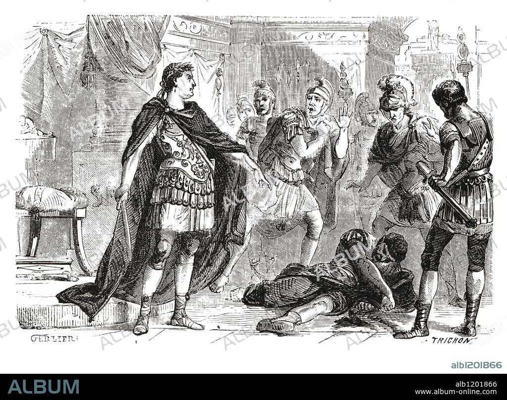 Diocleciano (245-313). Emperador romano. Siendo cónsul mató al asesino del emperador Numeriano, Avio Aper y fue proclamado por los soldados (284). Grabado de 1866.